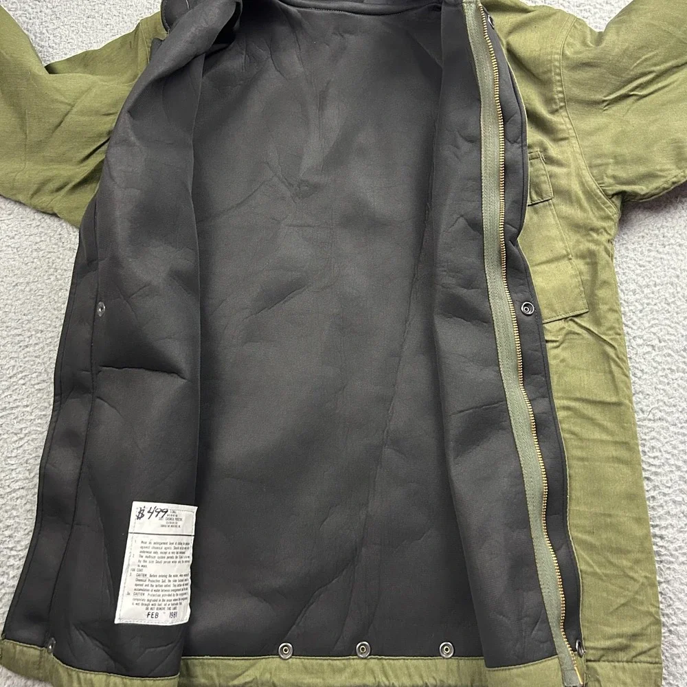 Vintage US Military Chemical Protective Jacket Mens XS Green 80s Zip Snap